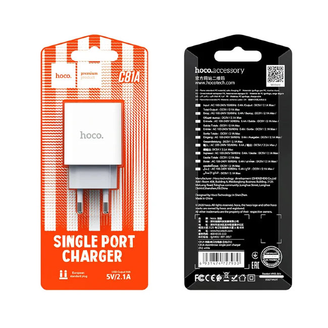 З\У HOCO C81A 1USB 2.1A белый