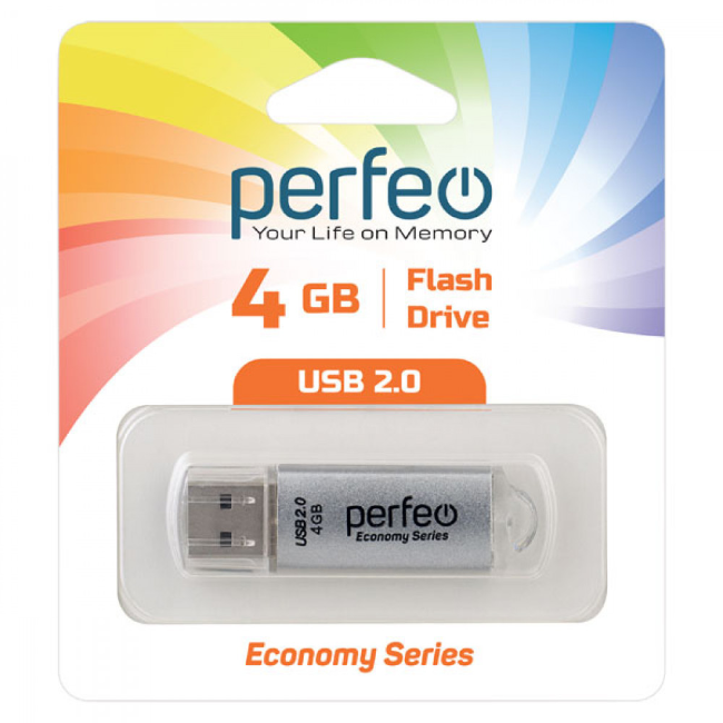 Флешка USB Perfeo 4GB E01 серебро