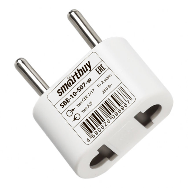 Переходник белый Smartbuy 10А плоский