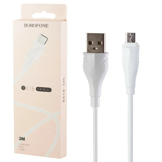 Кабель Borofone BX18 MicroUsb 2.4A 3мет белый
