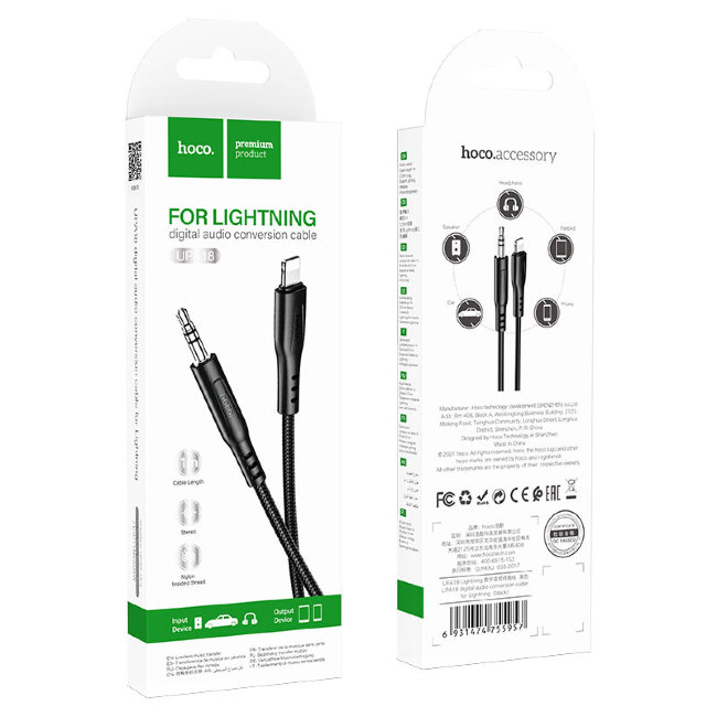 Адаптер Hoco UPA18 3.5 jack*Lightning TPE чёрный 1мет
