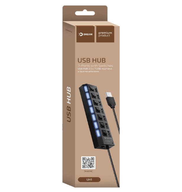 Разветвитель хаб DRM-UH1-7USB 0,5м черный