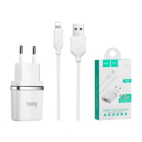 З\У HOCO C11 USB+кабель Lightning 1A белый