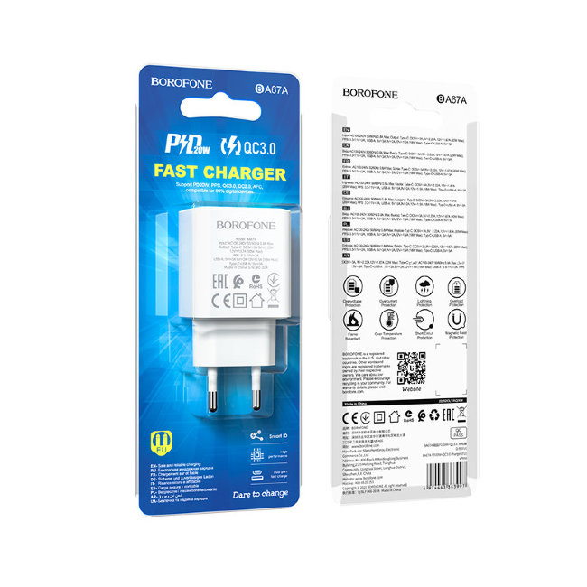 З\У Borofone BA67A 1USB-1Type-C 20W бел.