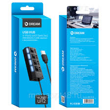 Разветвитель хаб DRM-UH2-4USB черный (с выкл)