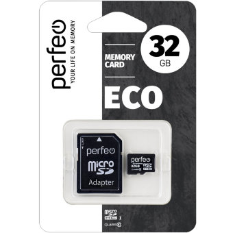 Карта памяти MicroSD Perfeo 32GB Class10 + SD адаптер