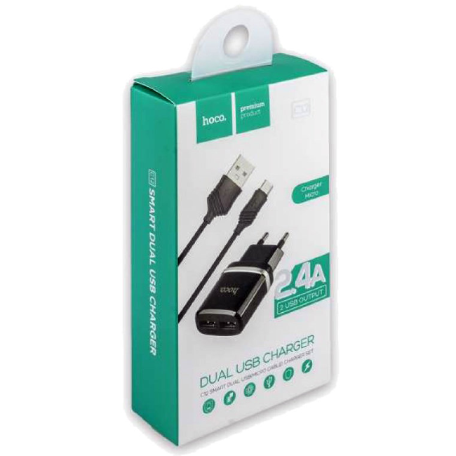 З\У HOCO C12 2USB 2.4A + кабель MicroUsb