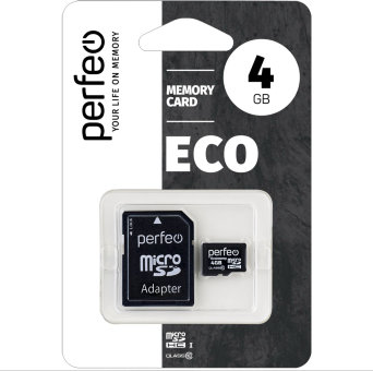 Карта памяти MicroSD Perfeo 4GB Class10 + SD адаптер