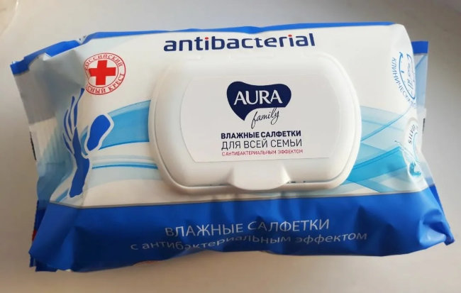 Салфетки влажные антибактериальные Aura 144шт FAMILY