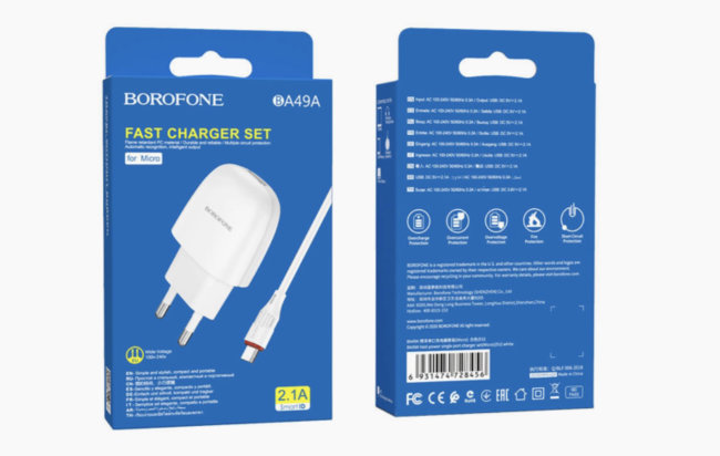 З\У Borofone BA49A 1USB + MicroUsb 2.1A белый