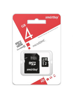 Карта памяти MicroSD Smartbuy 4GB Class10 + SD адаптер