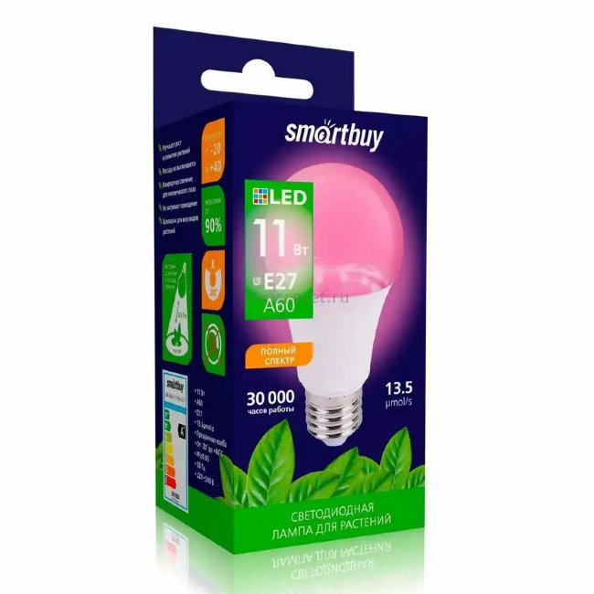 Лампа свд Smartbuy A60 11W E27 (фито лампа)