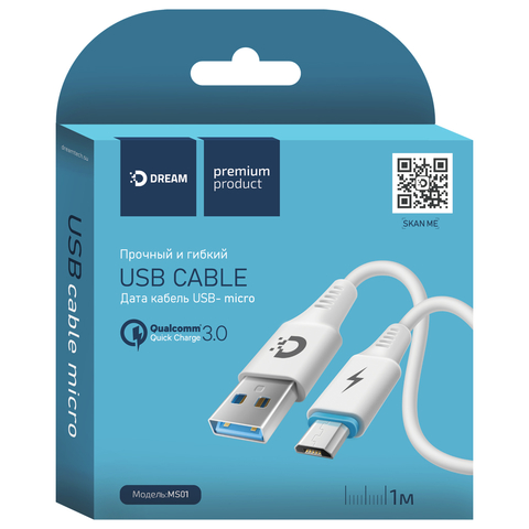 Кабель DREAM MicroUSB DRM-MS01-02 1метр белый
