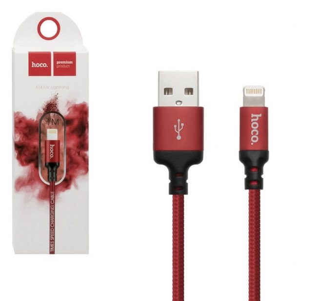 Кабель HOCO  Lightning 1m красный/чёрный (X14)