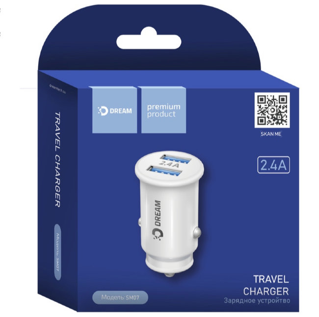 Авто з\у Dream SM07 2USB 2.4A белый (автомобильная)