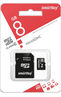 Карта памяти MicroSD Smartbuy 8GB Class10 + SD адаптер