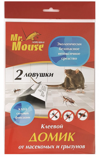 Mr.Mouse клеевая ловушка-домик для грызунов 2шт с запахом арахиса арт.М-0268