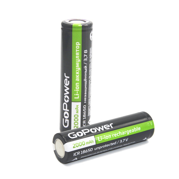 Ак-р GoPower 3.7V 18650 --2000ma без защиты плоский контакт