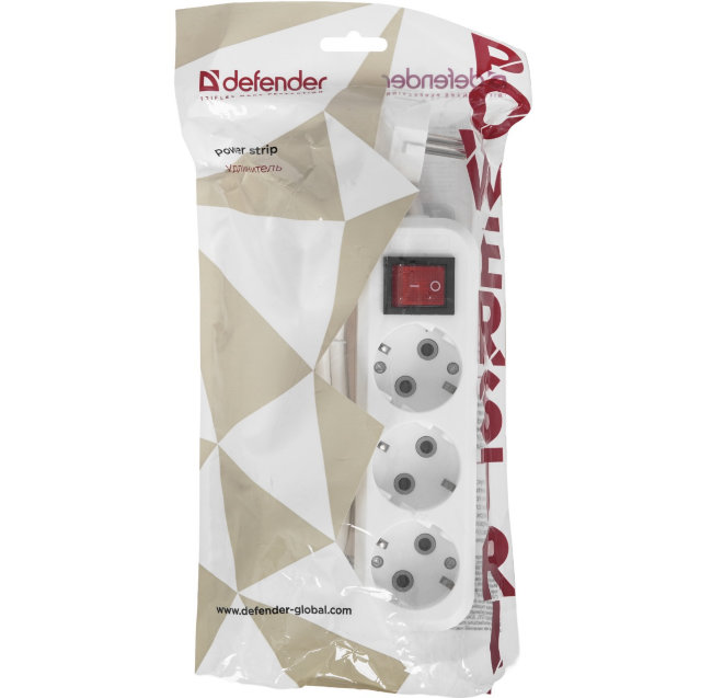 Удлинитель Defender L330 16A с/з 10м с выключателем белый
