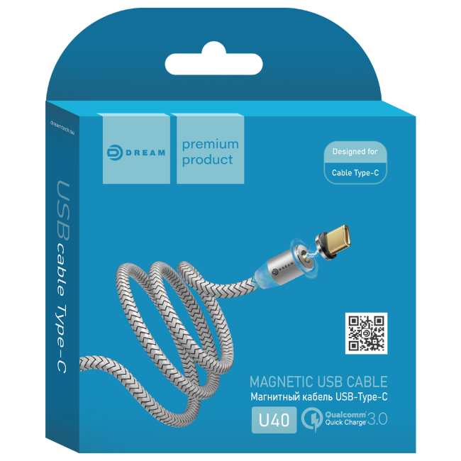 Кабель Dream Type-C DRM-U40 2.4A 1метр сереб (магнитный)