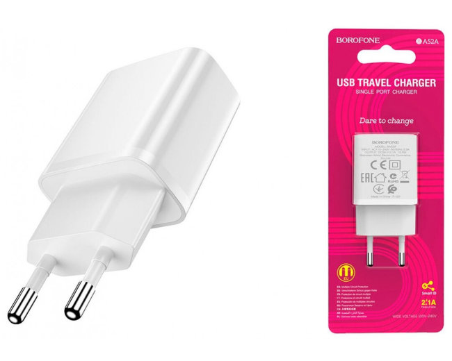 З\У Borofone BA52A 1USB 2.1A белый