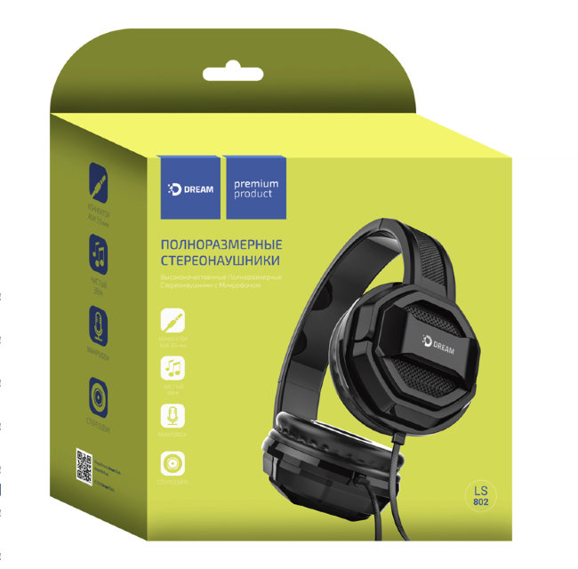 Наушники Dream LS802 полноразмерные,черные