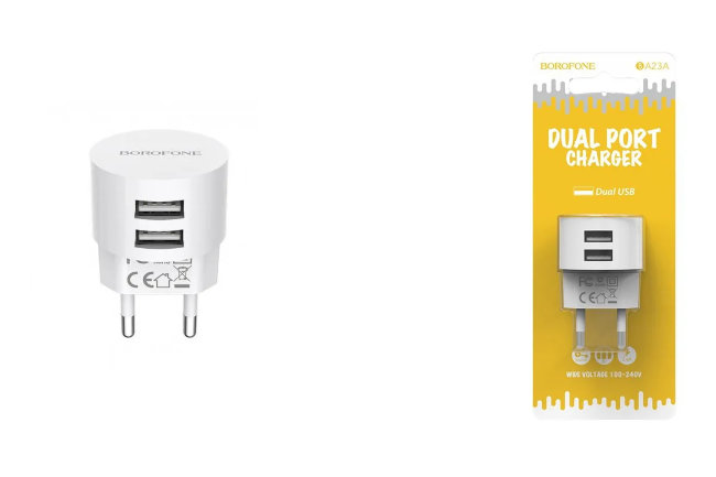 З\У Borofone BA23A 2USB 2.4A белый