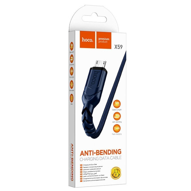 Кабель HOCO microUSB 1m синий (X59)
