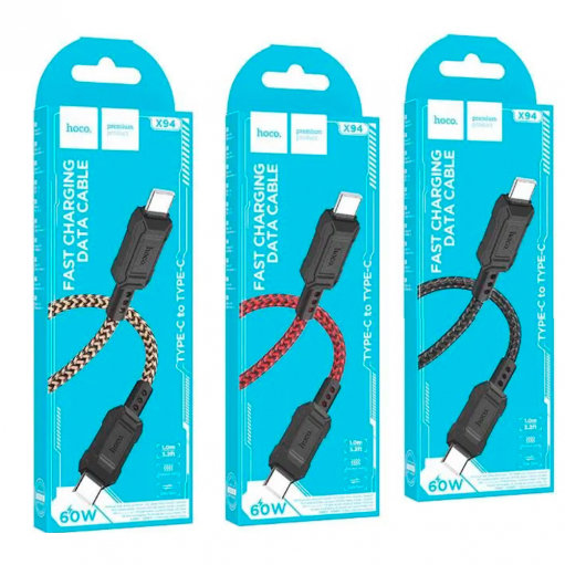 Кабель HOCO Type-C-Type-C PD 60W 3A 1m чёрный (X94)