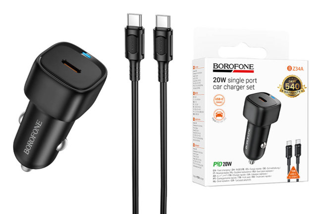 Авто з\у Borofone BZ34 1USB 18W + кабель Type-C чёрный(автомобильная)