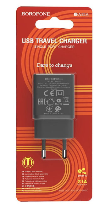 З\У Borofone BA52A 1USB 2.1A чёрный