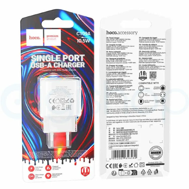 З\У HOCO C109A 1USB 2.1A белый