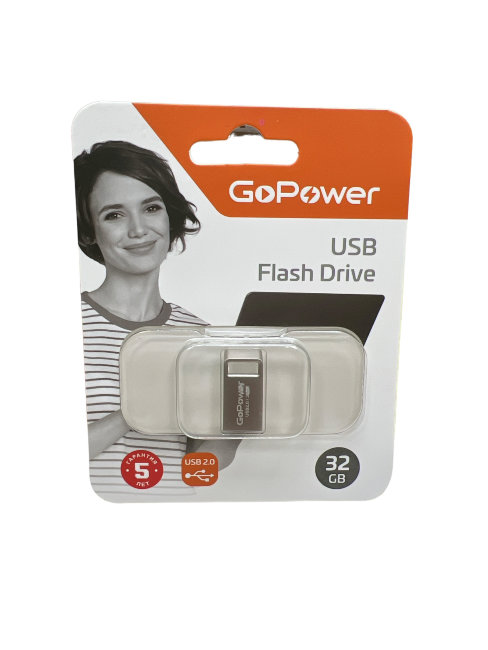 Флешка USB GoPower MINI 32GB металл серебряный