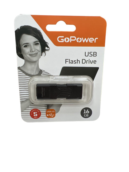 Флешка USB GoPower SLIDER 16GB чёрный матовый