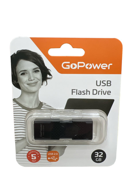 Флешка USB GoPower SLIDER 32GB чёрный матовый