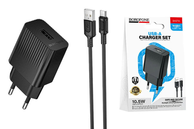 З\У Borofone BAS71A 1USB + кабель Type-C 10.5W 2.1A чёрный