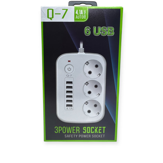 Фильтр сетевой 3 розетки с 6USB 2мет чёрный арт.SKY-9