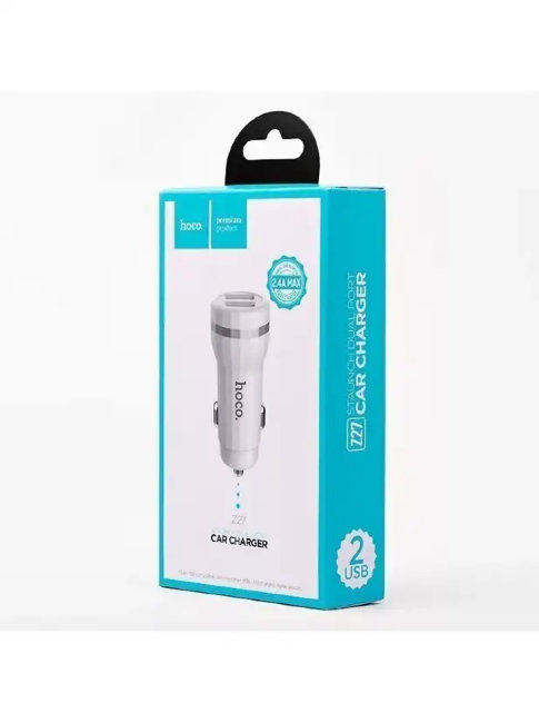 Авто з\у HOCO Z27 2USB 2400ma белый(автомобильная)