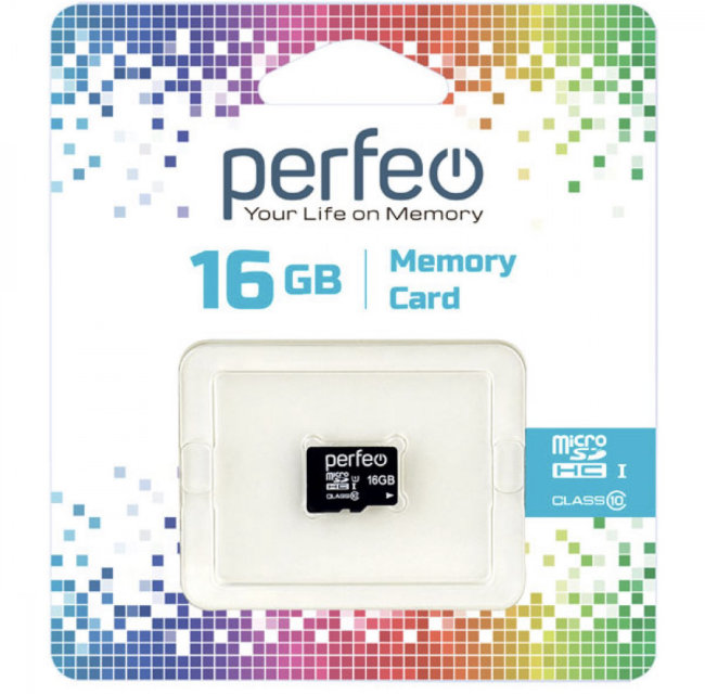 Карта памяти MicroSD Perfeo 16GB Class10 + SD адаптер