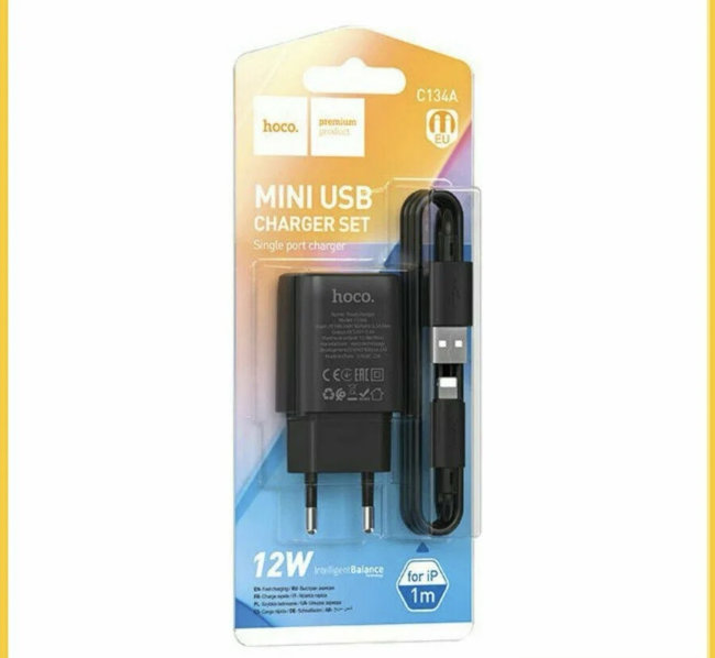 З\У HOCO C134A 1USB+кабель Lightning 2.4A чёрный