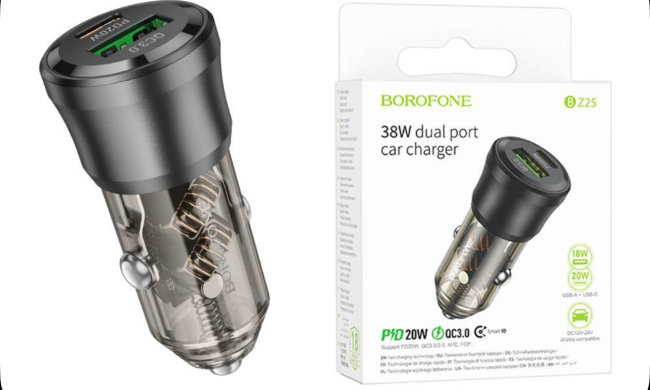 Авто з\у Borofone BZ25 1USB-1Type-C 38W чёрный(автомобильная)