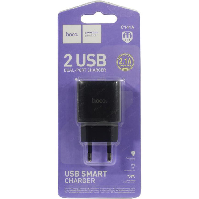 З\У HOCO C141  2USB 2.1A  чёрный