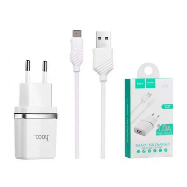 З\У HOCO C11 USB+кабель MicroUSB 1A белый