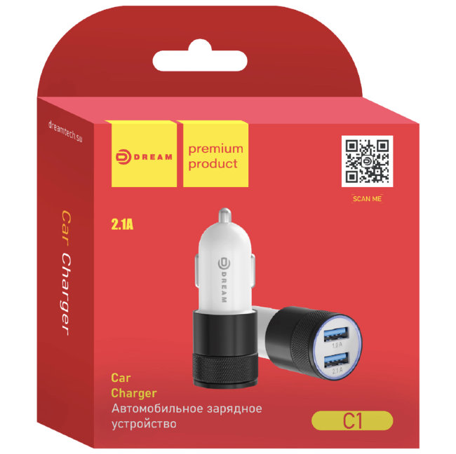 Авто з\у DRM-C1  2USB 2.1A чёрно-белый Dream(автомобильная)
