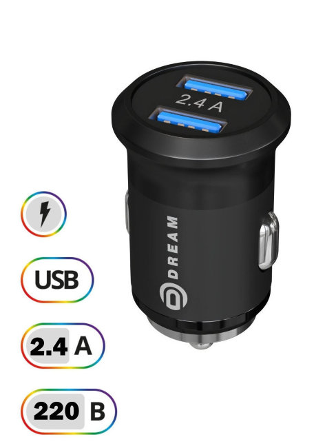 Авто з\у DRM-HM01  2USB 2.4A чёрный Dream(автомобильная)