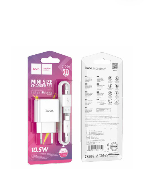 З\У HOCO C106A 1USB+кабель Type-C 2.1A белый
