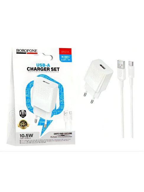 З\У Borofone BAS71A 1USB + кабель Type-C 10.5W 2.1A белый