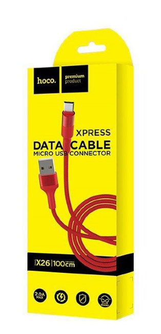 Кабель HOCO microUSB 1m красный (X26)