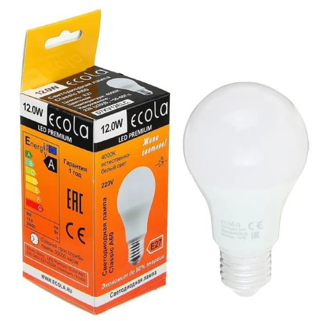 Лампа свд  Ecola A60 12W E27 4000K