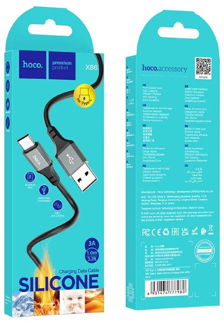 Кабель HOCO Type-C 1m чёрный (X86) силикон